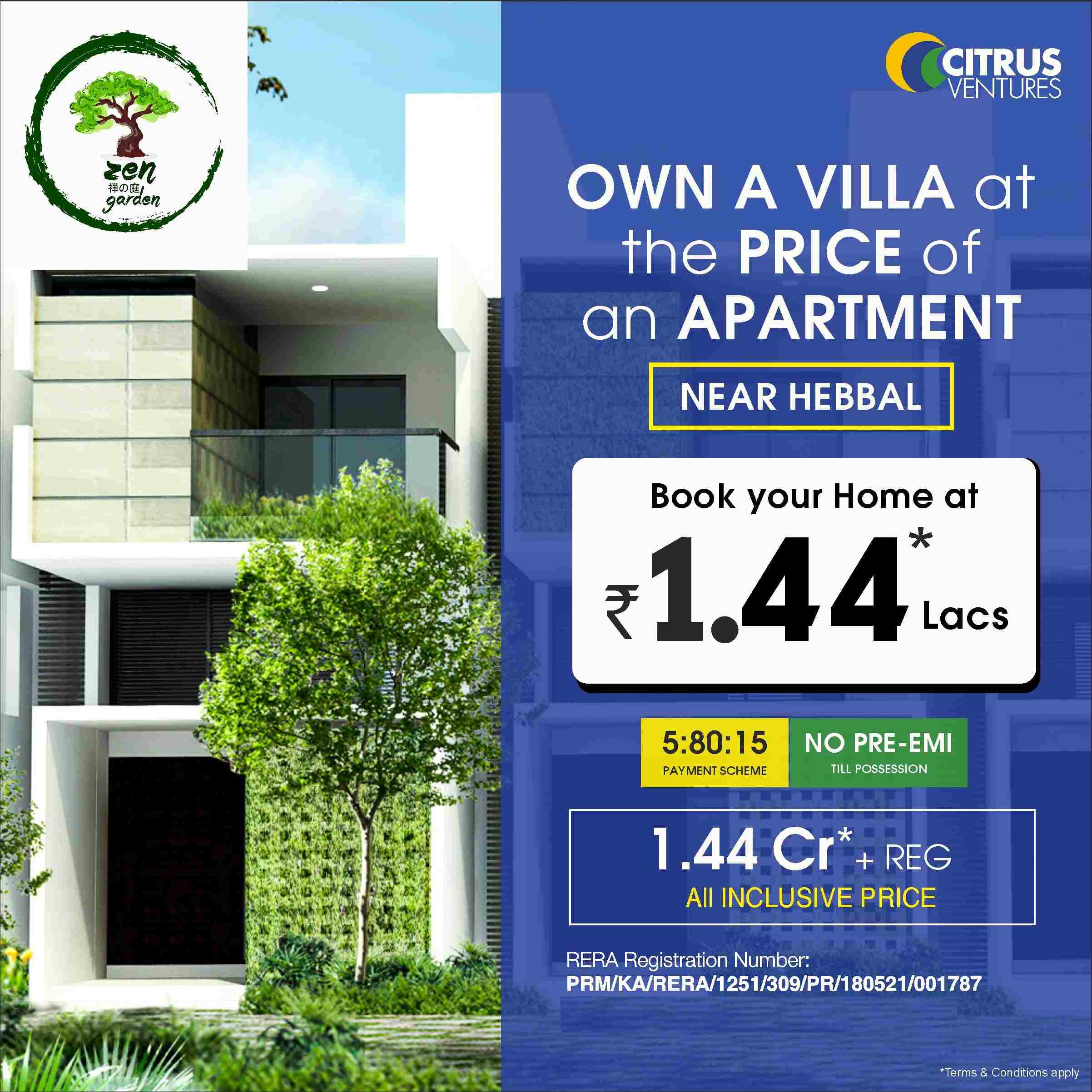 Avail the 5:80:15 payment scheme at Citrus Zen Garden in Bangalore